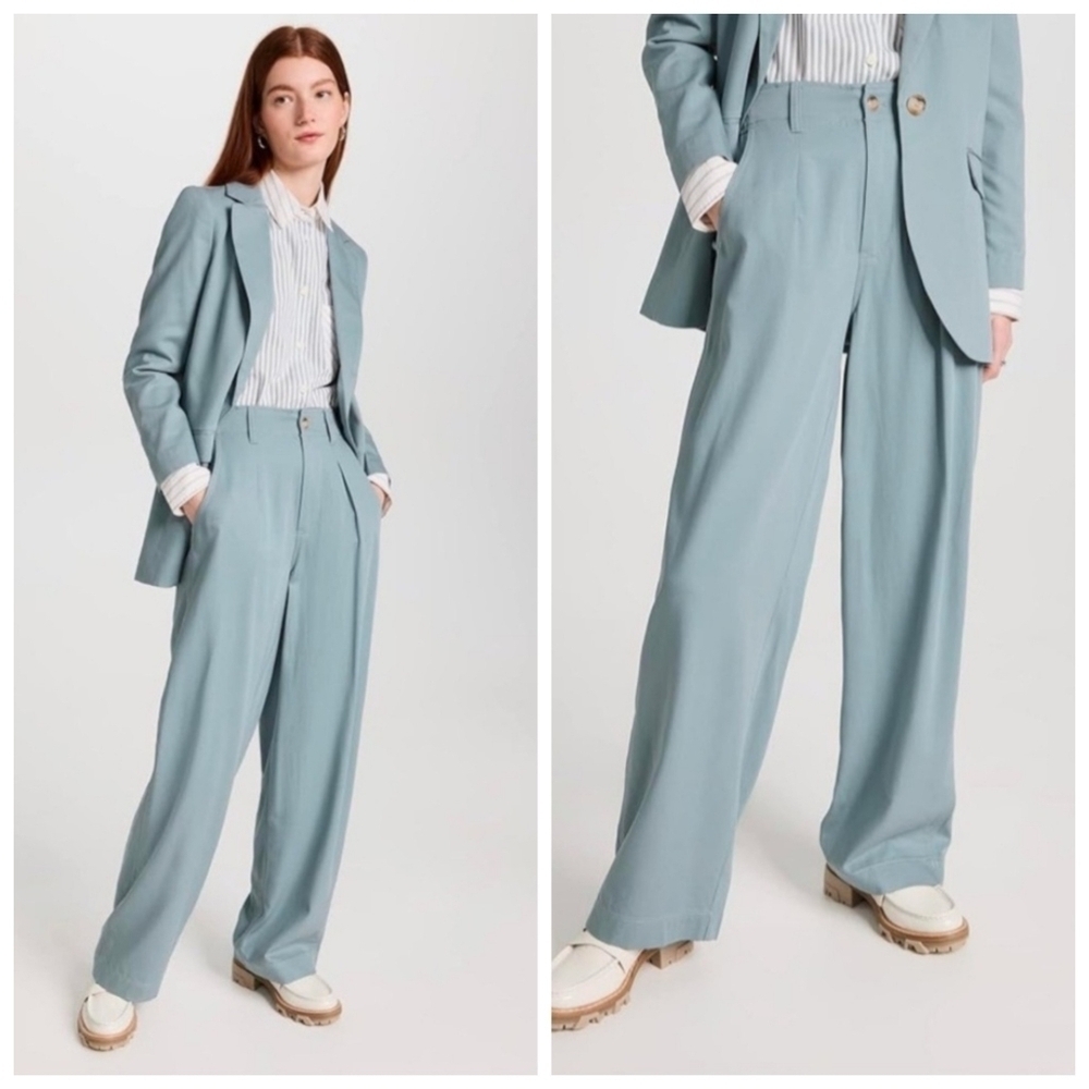 Madewell The Neale Wide-Leg Pleated Trousers In Color Overcast
